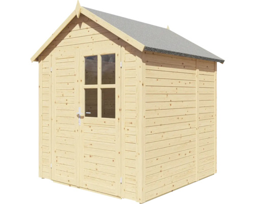 Dřevěný zahradní domek s dvoukřídlými dveřmi a oknem