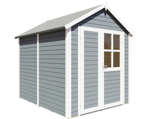 Dřevěný zahradní domek s dvoukřídlými dveřmi a oknem