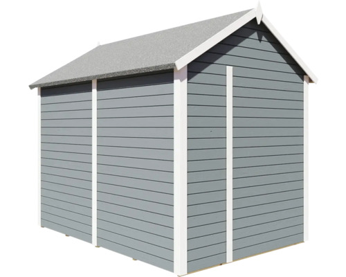 Zahradní domek se sedlovou střechou a vodorovným dřevěným obkladem