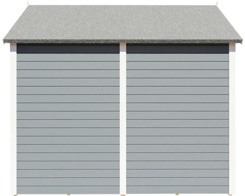 Zahradní domek s horizontálním dřevěným obkladem a sedlovou střechou