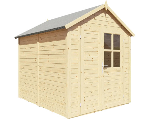 Zahradní domek ze dřeva s dvoukřídlými dveřmi a oknem