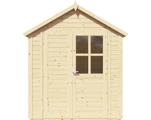 Dřevěný zahradní domek s oknem a dveřmi