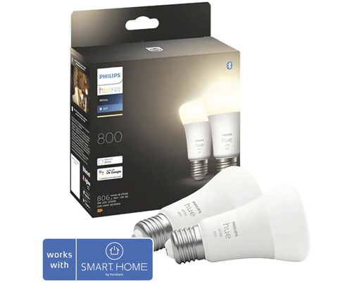 LED žárovka Philips HUE White A60 E27 / 9 W 800 lm 2700 K 2 ks - kompatibilní se SMART HOME by hornbach Dvojbalení Philips Hue White LED žárovky E27 s obalem