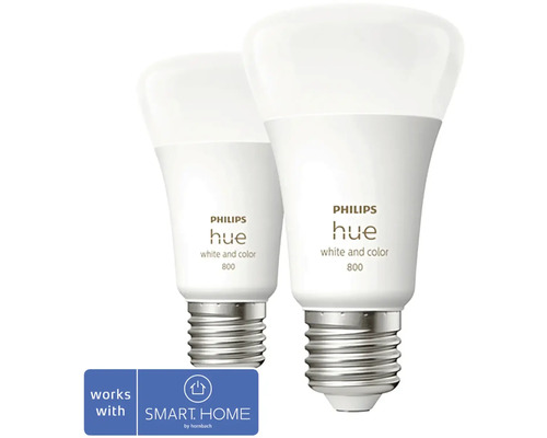 LED žárovka Philips HUE White Ambiance A60 E27 / 6 W 670 lm 2200-6500 K 2 ks - kompatibilní se SMART HOME by hornbach Dvě LED žárovky Philips Hue White and Color 800 se znakem Smart Home od společnosti Hornbach