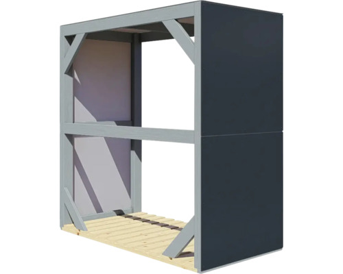 Sklad dřeva s rámovou konstrukcí a zadní stěnou