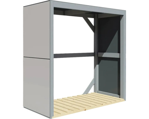 Sklad dřeva s podlahou a zadní stěnou pro skladování palivového dřeva venku