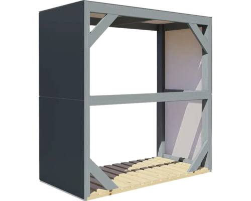 Dřevěný regál na palivové dříví se dvěma úrovněmi