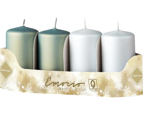 Adventní svíčky Emocio válec metalické matné zelené 4 ks Sada adventních svíček Emorio, čtyři kusy