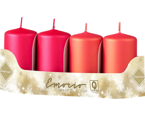 Adventní svíčky Emocio válec 50 x 90 mm metalické matné růžové 4 ks Čtyři červené adventní svíčky v balení