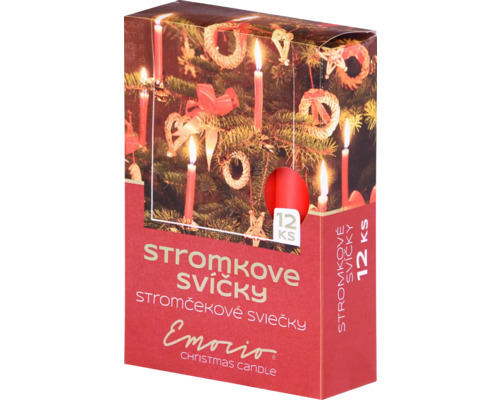 Vánoční svíčky stromkové Emocio 1,2 x 10 cm 12 ks červené Balení dvanácti vánočních svíček na stromeček