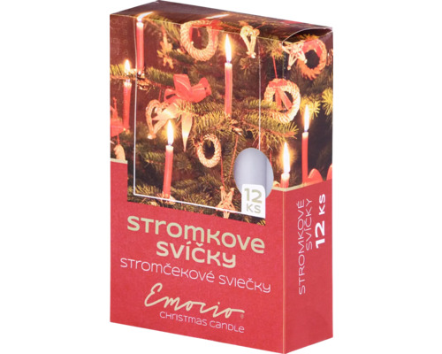 Vánoční svíčky stromkové Emocio 1,2 x 10 cm 12 ks bílé Balení dvanácti svíček na vánoční stromek