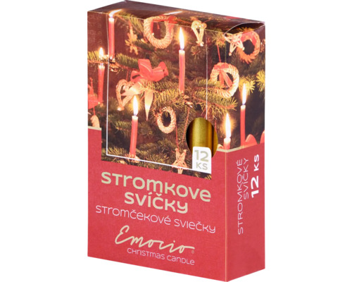 Vánoční svíčky stromkové Emocio 1,2 x 10 cm 12 ks metalické zlaté Balení vánočních svíček Emorio, 12 kusů