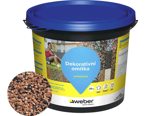 Omítka WEBER.PAS marmolit MAR2 M105 střednězrnná 20 kg Kbelík dekorativní omítky Weber pro venkovní použití
