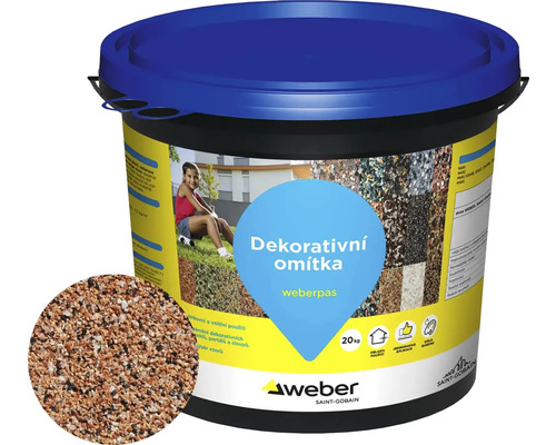 Omítka WEBER.PAS marmolit MAR1 M074 jemnozrnná 20 kg Kbelík dekorativní omítky Weber, 20 kilogramů pro vnitřní i vnější použití