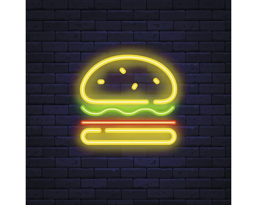 Skleněný obraz Neon Hamburger 20x20 cm