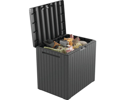Otevřený plastový úložný box s hračkami