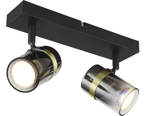 Stropní svítidlo se dvěma bodovými světly z kovu a skla