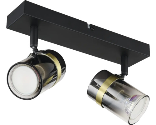 Stropní svítidlo se dvěma reflektory z kovu a skla