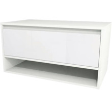 Bílá spodní skříňka s jednou zásuvkou a otevřenou přihrádkou