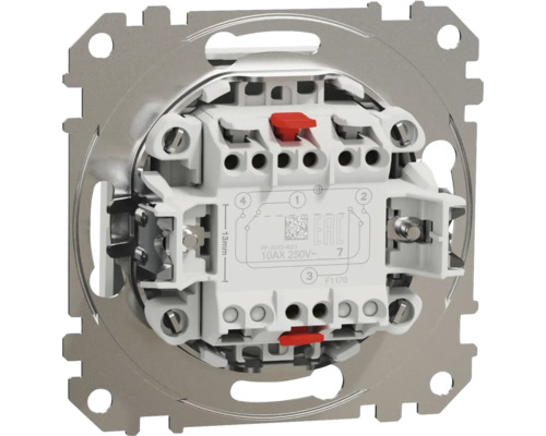 Detail spínače s viditelnými připojeními a upevňovacími prvky.