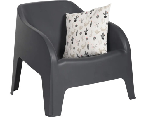Šedé plastové zahradní křeslo s polštářem