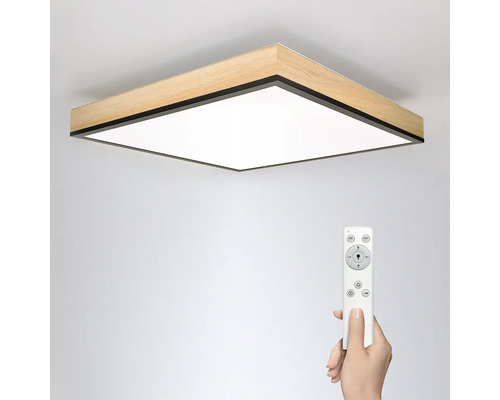 LED stropní svítidlo 40 W 3000 lm 3000-6000 K barva dub s dálkovým ovládáním Čtvercové LED stropní svítidlo s dřevěným rámem a dálkovým ovládáním