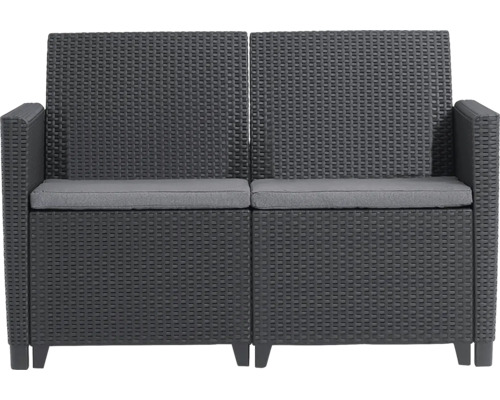 Dvoumístná zahradní lavice z polyratanu se šedými sedáky