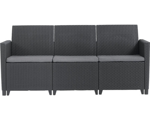 Zahradní pohovka z polyratanu se třemi sedadly a polstry