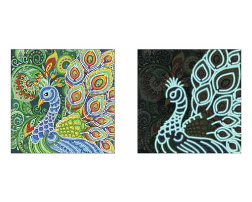 Diamantová malba páv se světelným efektem