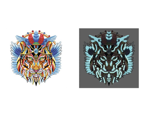 Tygr v mozaikovém stylu, svítící ve tmě