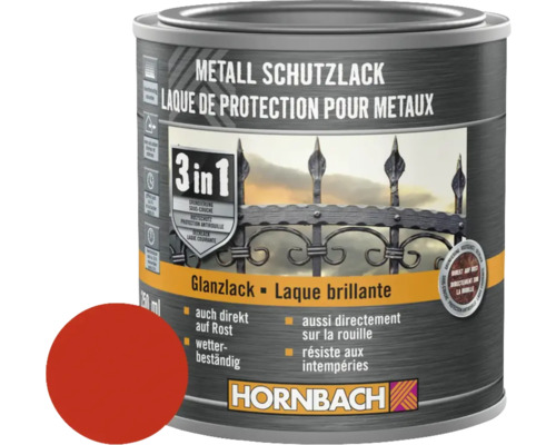 Barva na kov 3v1 HORNBACH ohnivo-červ. lesk 250 ml Plechovka laku na ochranu kovu s barevným vzorem a logem Hornbach