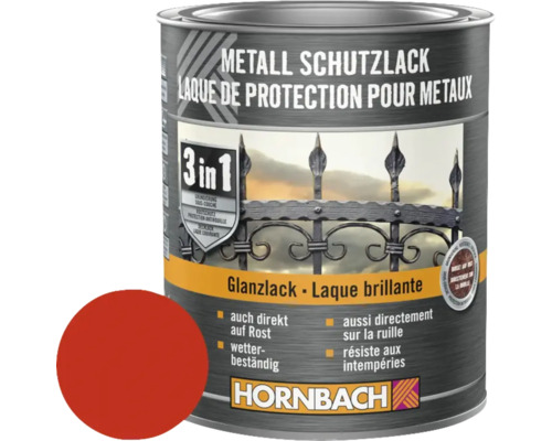 Barva na kov 3v1 HORNBACH ohnivě-červená lesk 750 ml Kovová ochranná barva v plechovce s ukázkou barvy