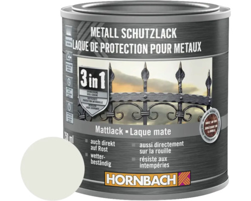 Barva na kov 3v1 HORNBACH světle šedá matná 250 ml Ochranná barva na kovy, matná, použitelná přímo na rez, odolná proti povětrnostním vlivům.
