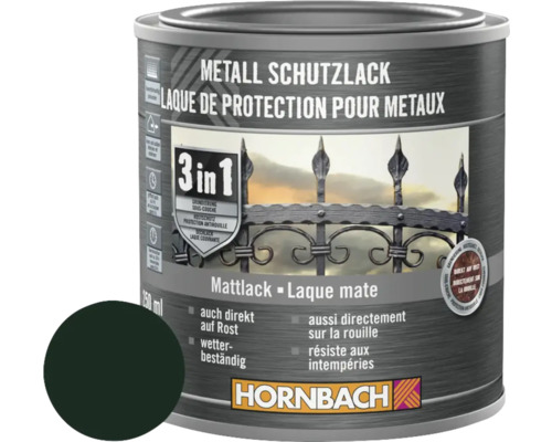 Barva na kov 3v1 HORNBACH tmavě zelená matná 250 ml Kovový ochranný lak 3 v 1 v plechovce