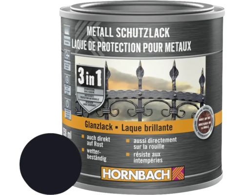 Barva na kov 3v1 HORNBACH černá lesk 250 ml Kovová ochranná barva v plechovce o objemu 250 ml