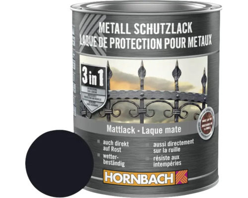 Barva na kov 3v1 HORNBACH černá matná 750 ml Kovová ochranná barva v plechovce s ukázkou barvy