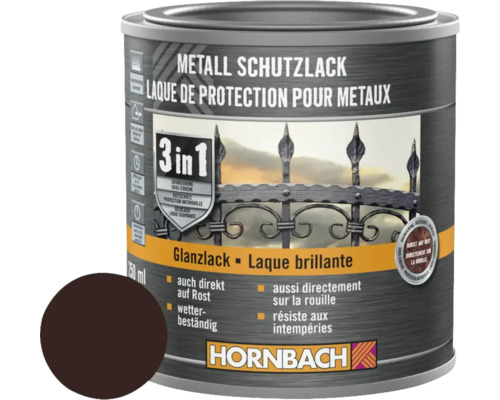 Barva na kov 3v1 HORNBACH hnědá lesk 250 ml Kovová ochranná barva v plechovce s logem Hornbach