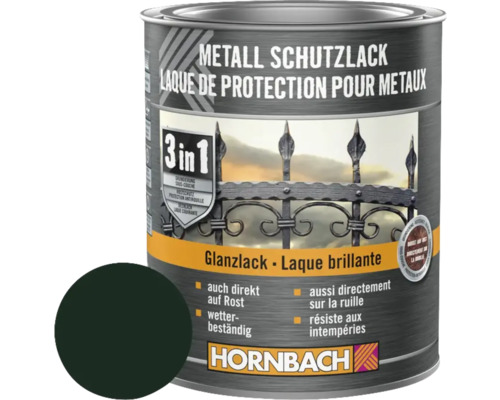 Barva na kov 3v1 HORNBACH tmavě zelená lesk 750 ml Kovová ochranná barva v plechovce od společnosti Hornbach