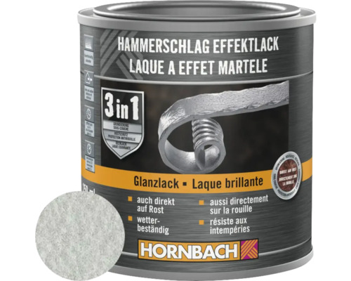Kladívková barva na kov 3v1 HORNBACH stříbrná lesklá 250 ml Plechovka kladívkové barvy 3 v 1 od společnosti Hornbach