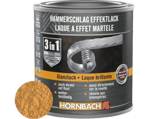 Kladívková barva na kov 3v1 HORNBACH měď lesklá 250 ml Plechovka kladívkové barvy s efektem, lesklá barva, 3 v 1, ochrana proti korozi a odolná proti povětrnostním vlivům
