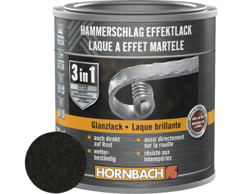 Kladívková barva na kov 3v1 HORNBACH černá lesklá 250 ml Plechovka lesklé barvy s kladívkovým efektem