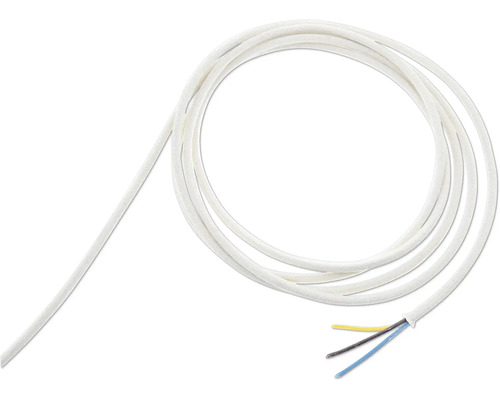 Textilní kabel 3x 0,75mm2 1,5m přírodní bavlna - bílý