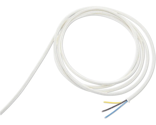 Textilní kabel 3x 0,75mm2 1,5m přírodní bavlna - bílý Textilní kabel, vícežilový, pro elektrické instalace