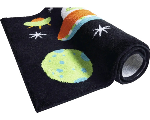 Černý koupelnový kobereček s vesmírnými motivy