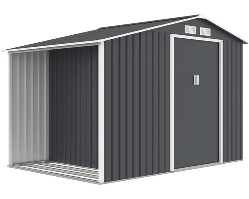 Kovová zahradní chatka s přístavbou a jedněmi dveřmi