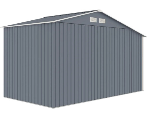 Kovový zahradní domek se sedlovou střechou a větráním