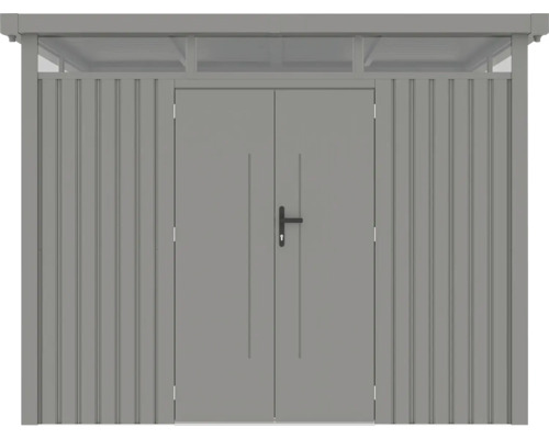 Zahradní skříň s dvoukřídlými dveřmi a střechou