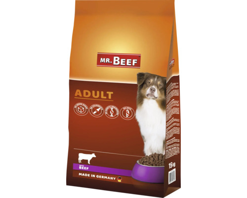 Granule pro psy MR. BEEF Adult Basic s hovězím 15 kg Mr. Beef Suché krmivo pro dospělé psy s hovězím masem, 15 kilogramový pytel