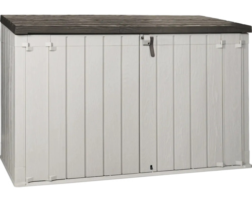 Zahradní skříň Toomax Stora Way Plus 3XL 216 x 109 x 140 cm plastová béžová Zahradní box z plastu s dřevěným vzhledem