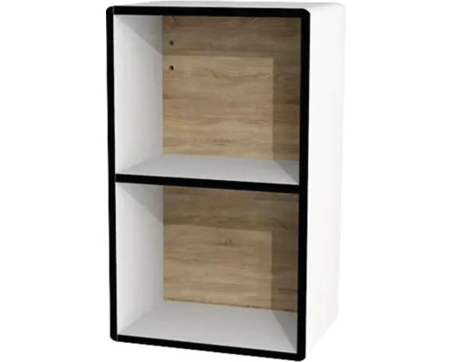 Nástěnný regál do koupelny Devo Sonus 2.0 bílá 38 x 63 x 28 cm SO2-SWO38x63-F01 Nástěnná police se dvěma přihrádkami a dřevěnou zadní stěnou